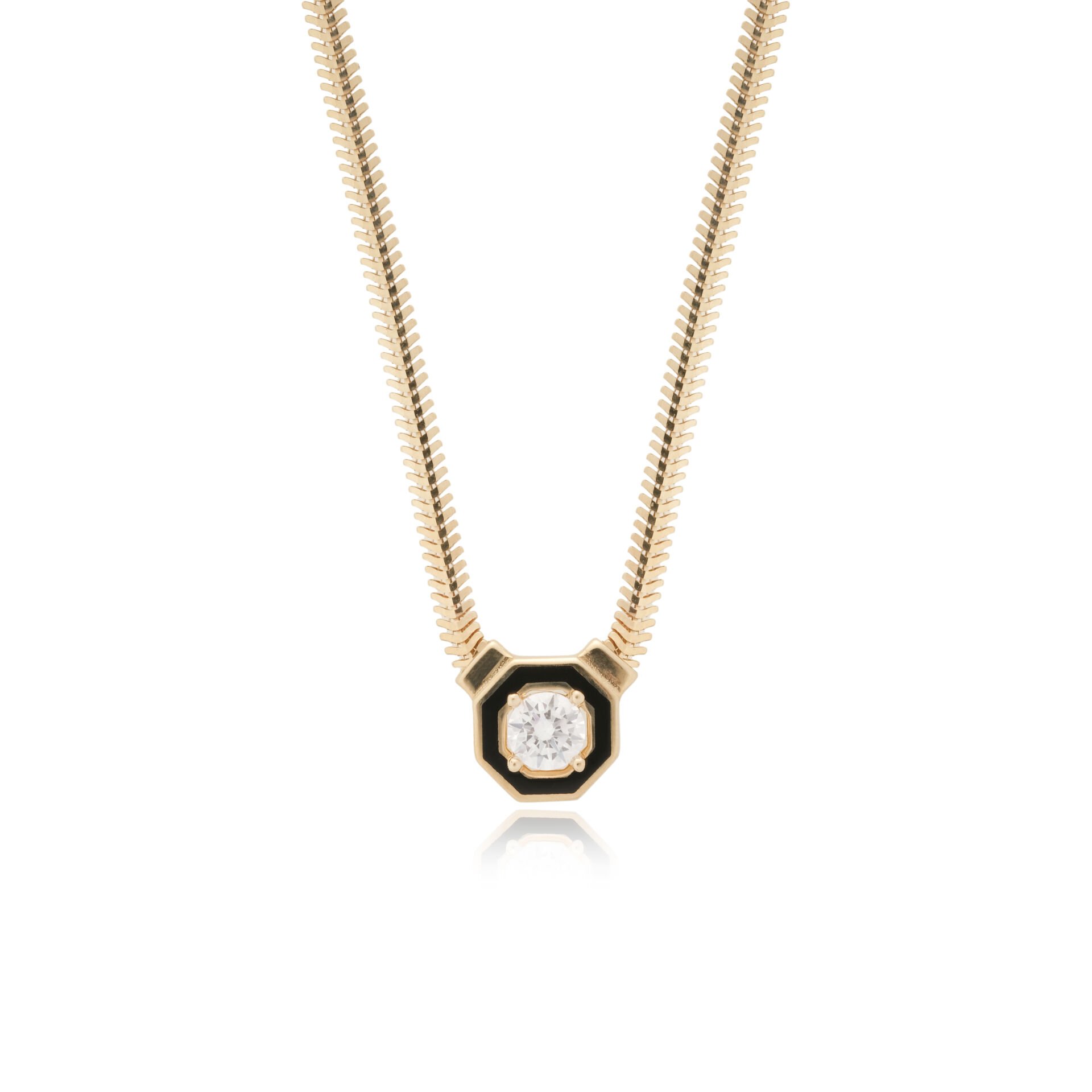 14 Ayar Altın Siyah Mineli Taşlı Balıksırtı Kolye