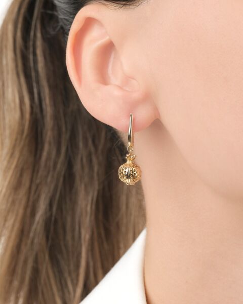 14 Ayar Altın Açılabilen Özel Tasarım Nar Küpe