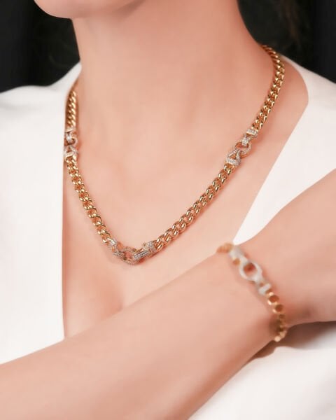 14 Ayar Altın Taşlı Tasarım Set (Bileklik- Kolye)