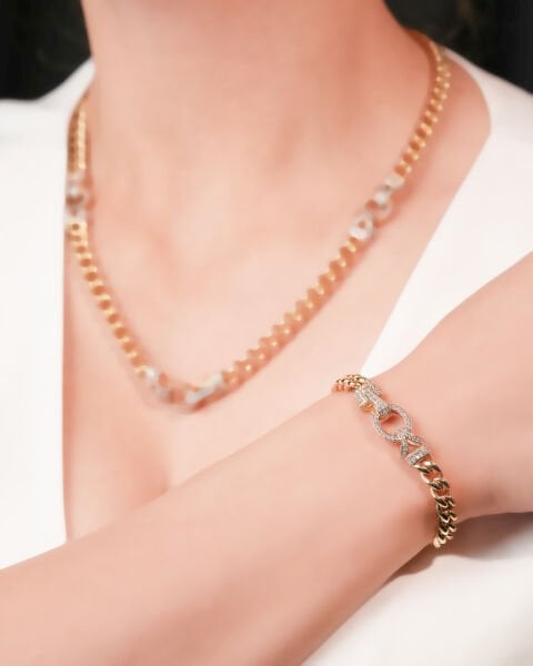 14 Ayar Altın Taşlı Tasarım Set (Bileklik- Kolye)