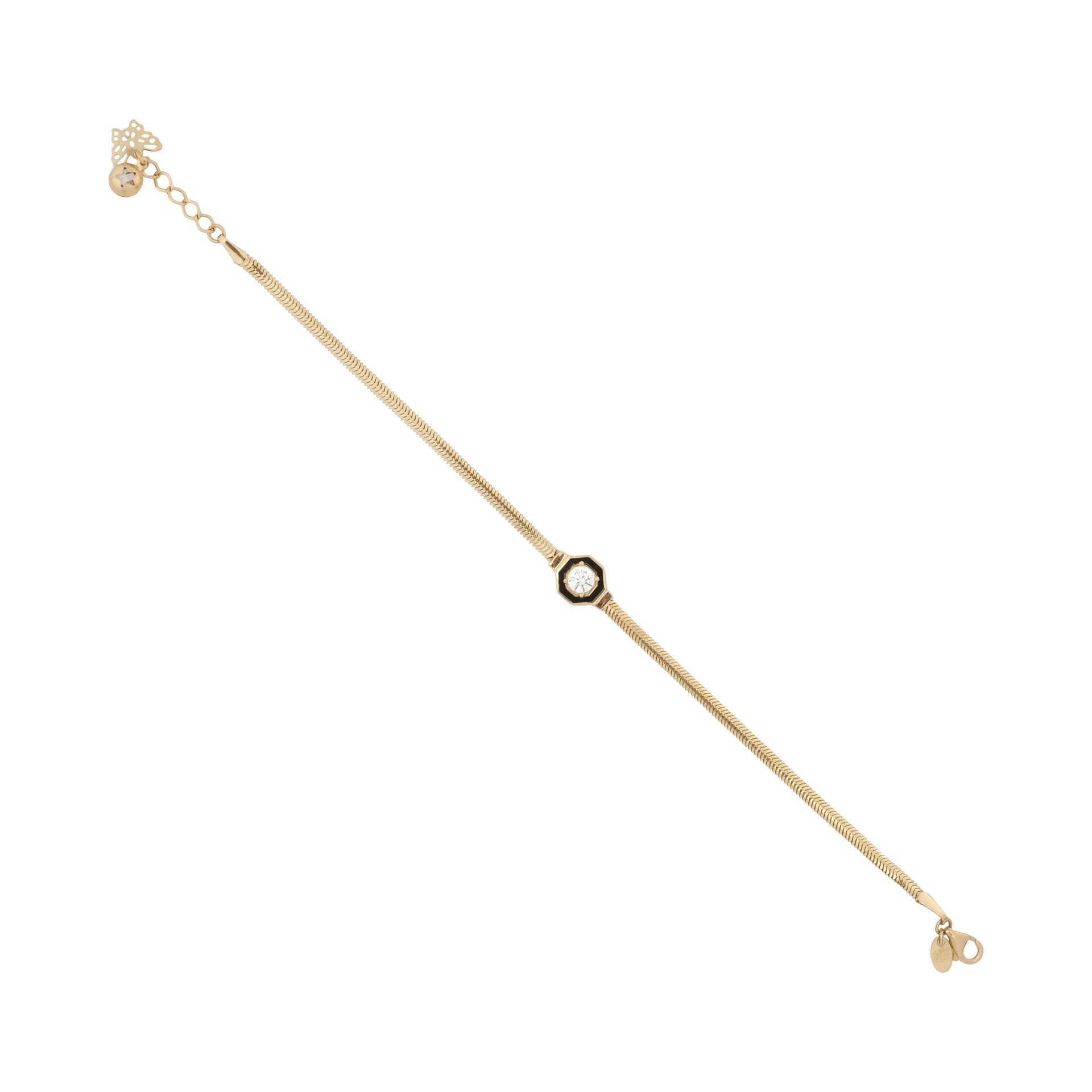 14 Ayar Altın Mineli Tektaşlı Balıksırtı Bileklik