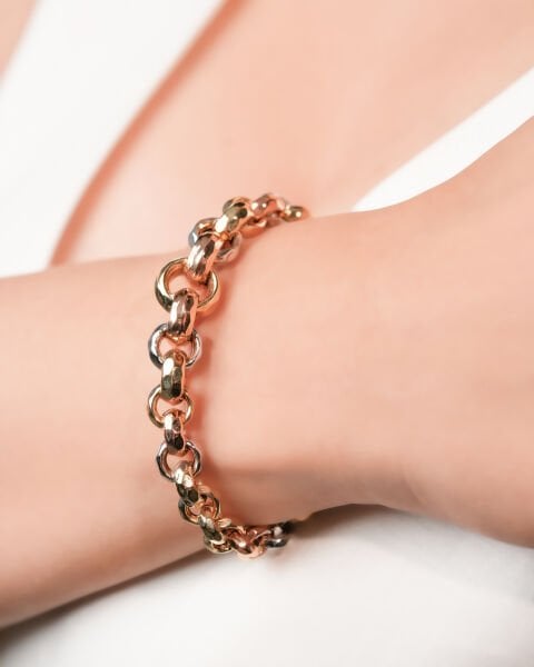 14 Ayar Altın Üç Renk Tasarım Set (Bileklik- Kolye)