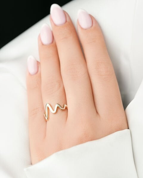 Cetaş 14 Ayar Altın Beyaz Mine Ritim Yüzük