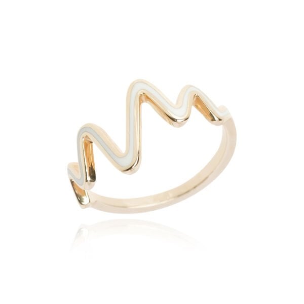 Cetaş 14 Ayar Altın Beyaz Mine Zigzag Yüzük