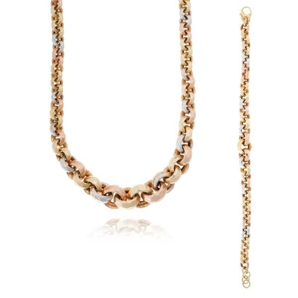 14 Ayar Altın Üç Renk Tasarım Set (Bileklik- Kolye)