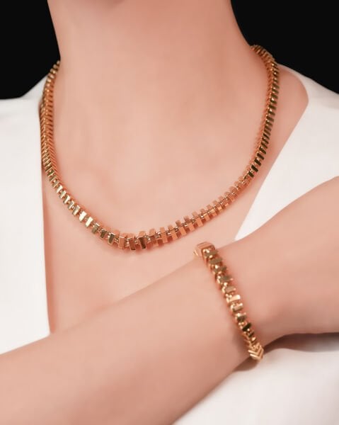 14 Ayar Altın Tasarım Set (Bileklik- Kolye)