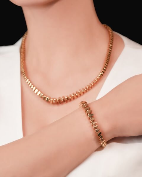 14 Ayar Altın Tasarım Set (Bileklik- Kolye)