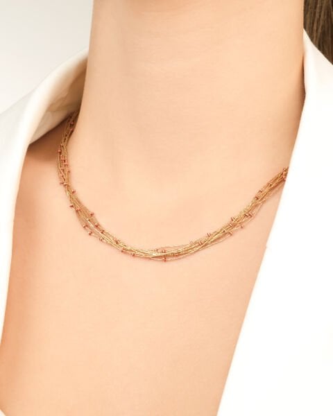 14 Ayar Altın Kırmızı Mineli Özel İtalyan Tasarım Kolye