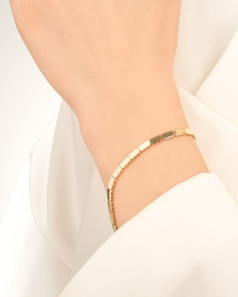 14 Ayar Altın Dikdörtgen Form Tasarım Bileklik