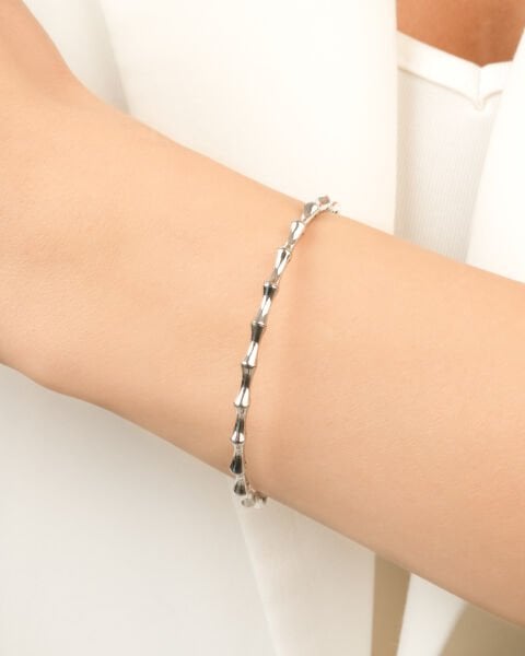 14 Ayar Beyaz Altın Bambu Tasarım Bilezik