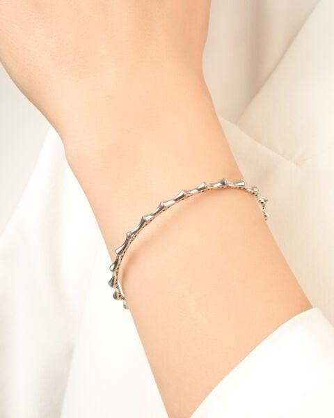 14 Ayar Beyaz Altın Bambu Tasarım Kelepçe