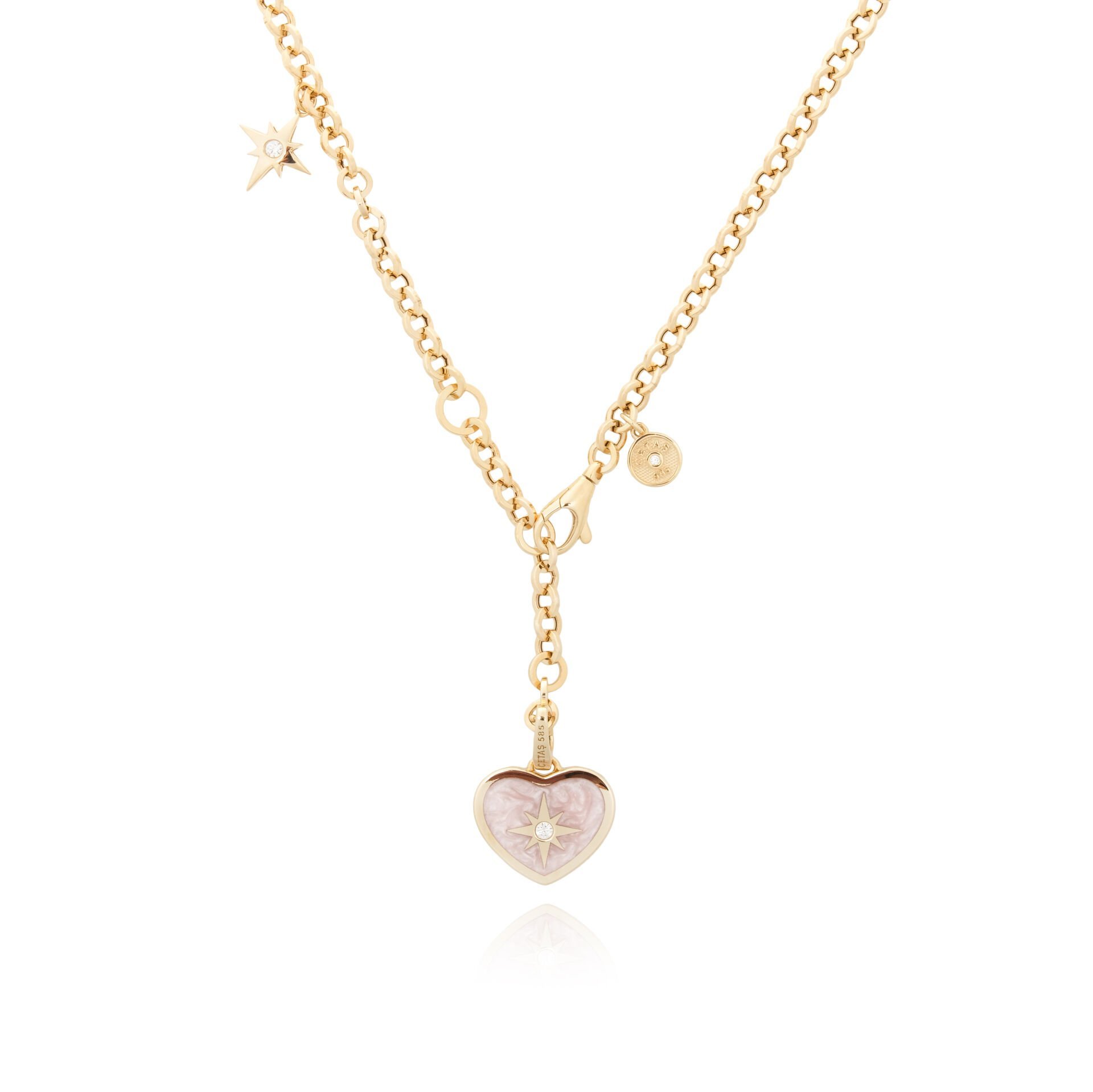 14 Ayar Altın Pembe Sedef Çift Taraflı Tasarım Kolye