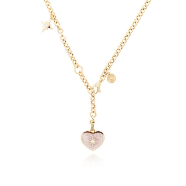 14 Ayar Altın Pembe Sedef Çift Taraflı Tasarım Kolye