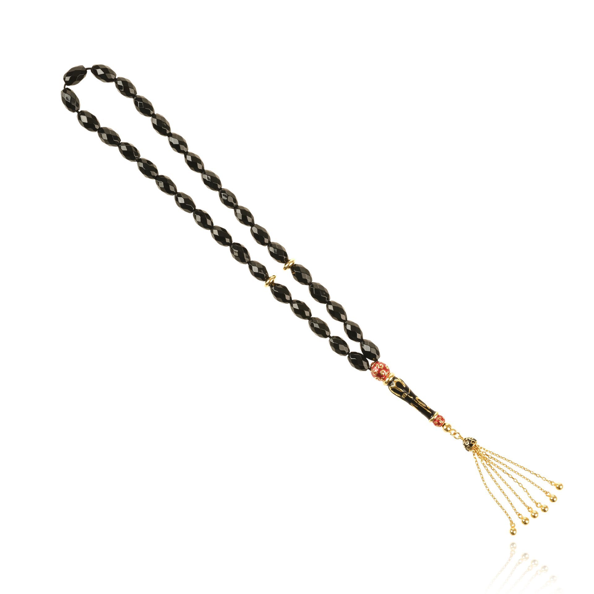 14 Ayar Altın Siyah Taşlı Altın Detaylı Tesbih