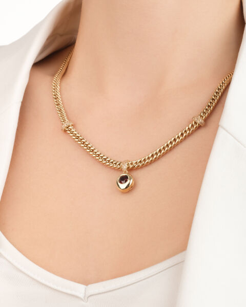 14 Ayar Altın Kırmızı Taşlı Gurmet Kolye