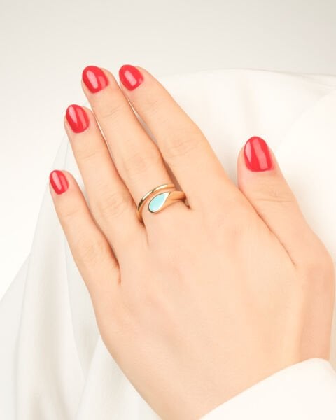 Cetaş Eterna 14 Ayar Altın Mavi Mineli Yüzük