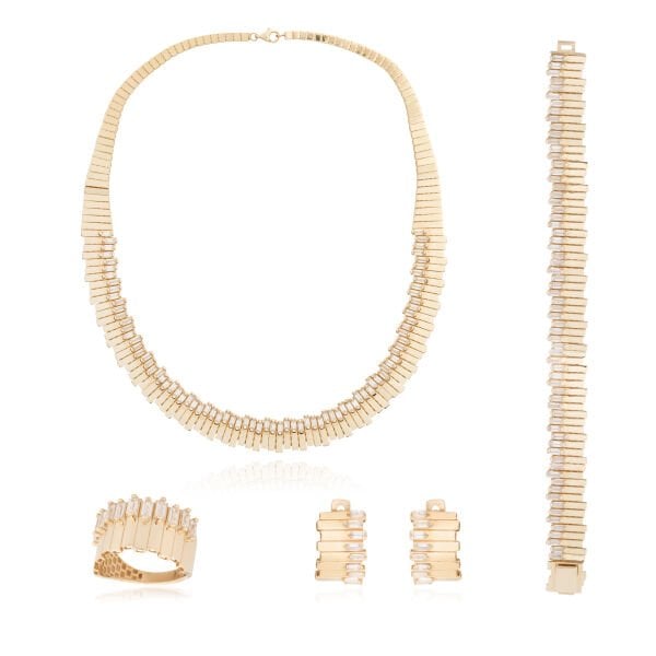 14 Ayar Altın Baget Taşlı Tasarım Set