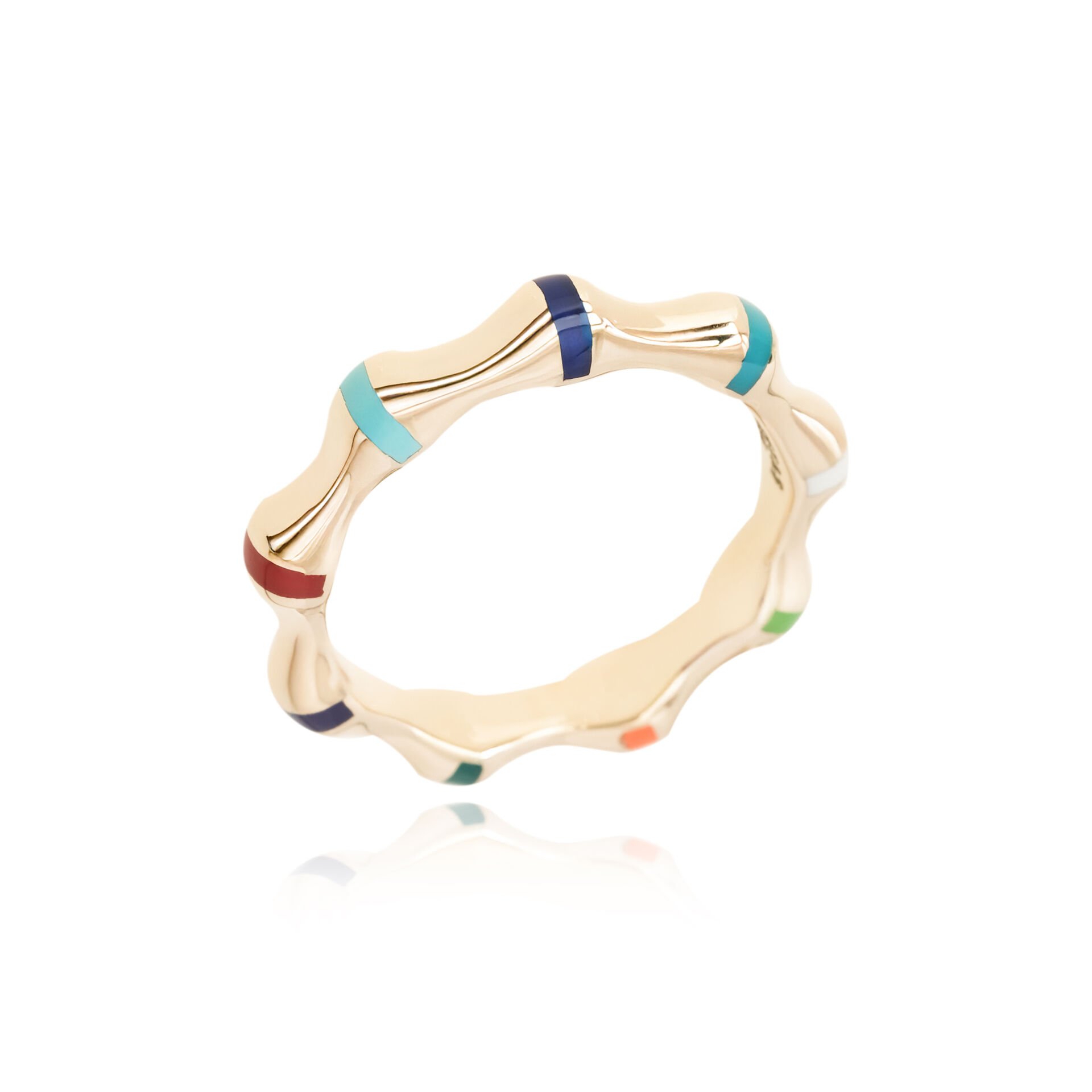 Cetaş 14 Ayar Altın Renkli Mine Detaylı Bambu Yüzük