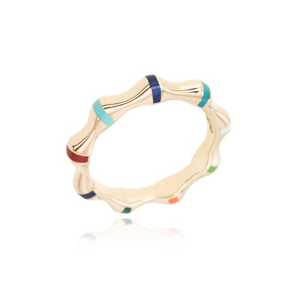 Cetaş 14 Ayar Altın Renkli Mine Detaylı Bambu Yüzük