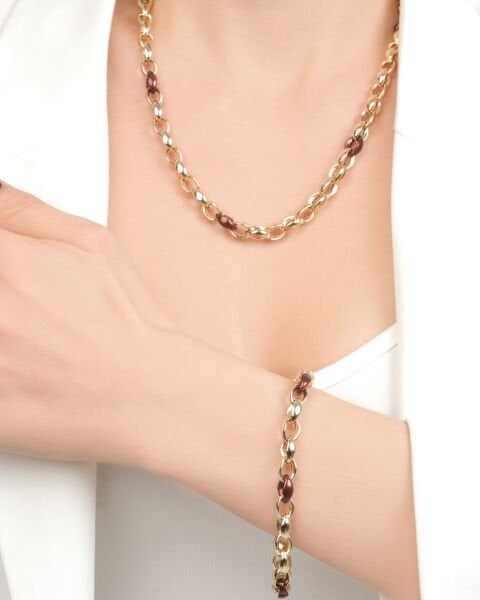 14 Ayar Altın Mineli Kolye Bileklik Set