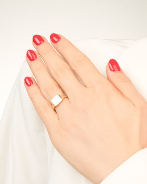 14 Ayar Altın Kare Form Tasarım Yüzük