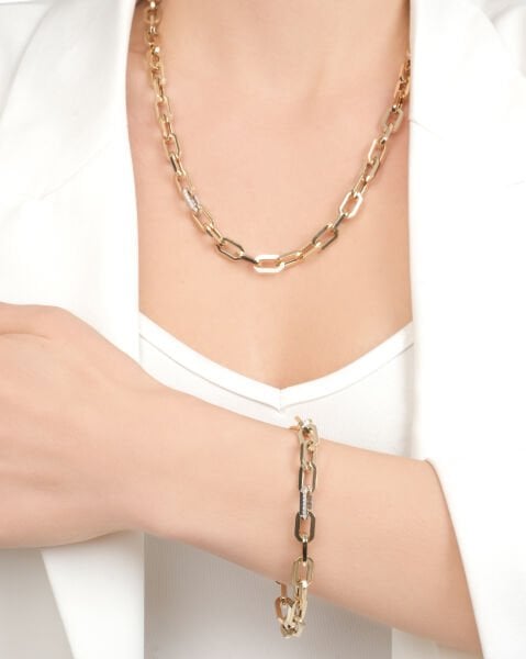 14 Ayar Altın Taşlı Ataç Kolye - Bileklik Set