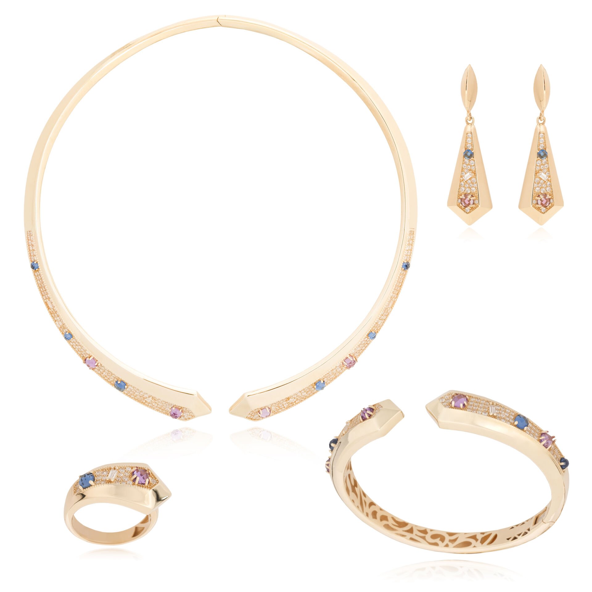 14 Ayar Altın Ametist - Mavi Turmalin Set