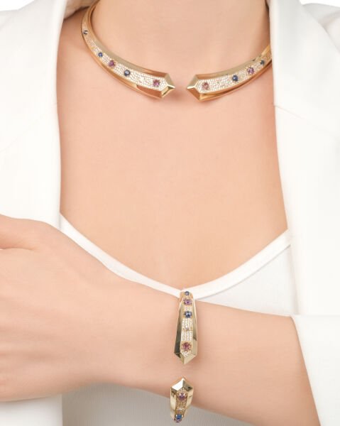 14 Ayar Altın Ametist - Mavi Turmalin Set