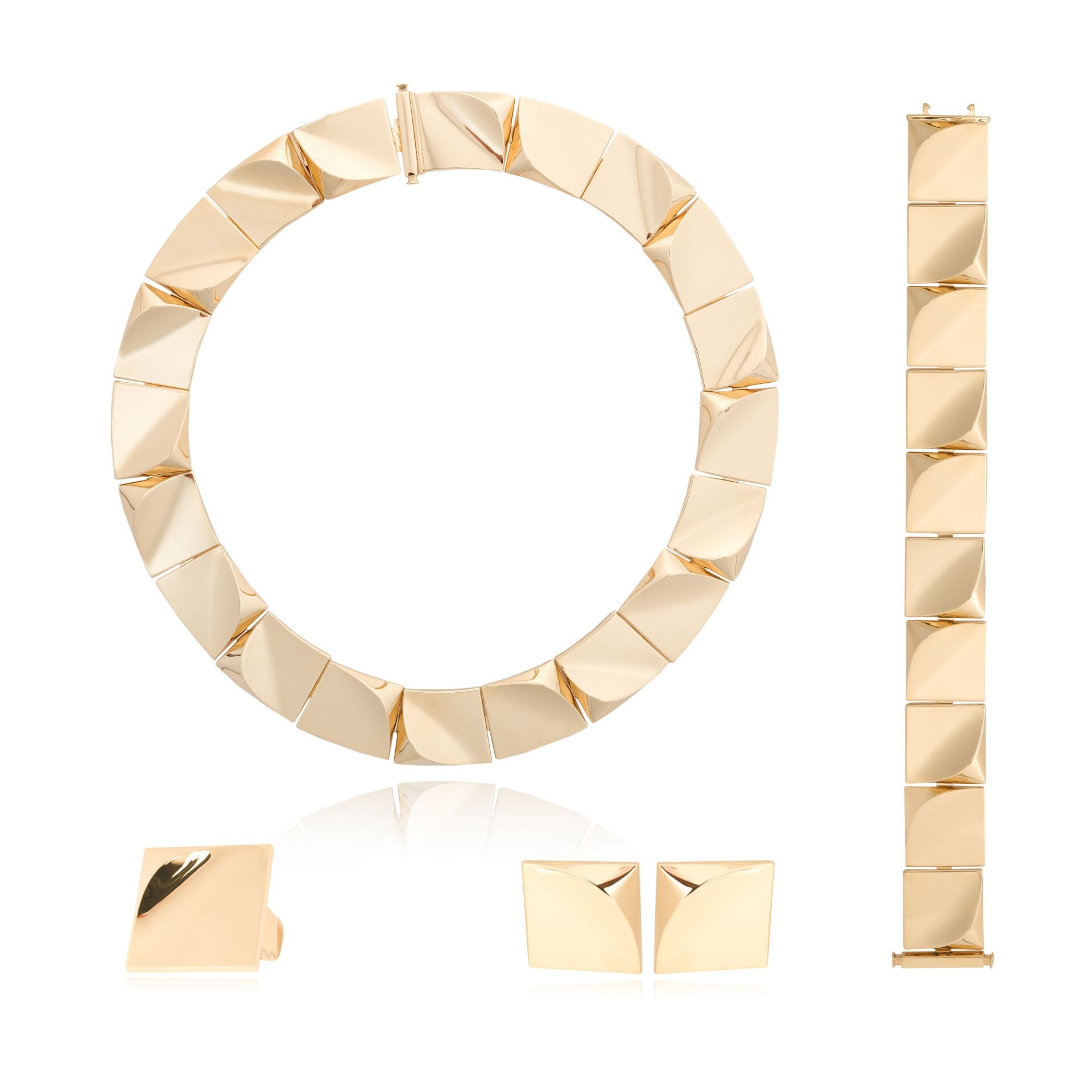 14 Ayar Altın Kare Formlu Tasarım Set