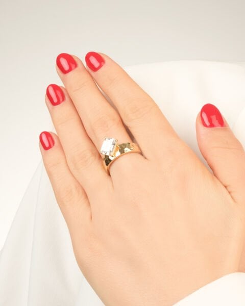 14 Ayar Altın Roberto Bravo Baget Taşlı Tasarım Yüzük