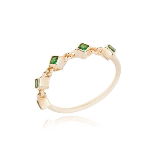 14 Ayar Altın Yeşil Kare Taşlı Yüzük