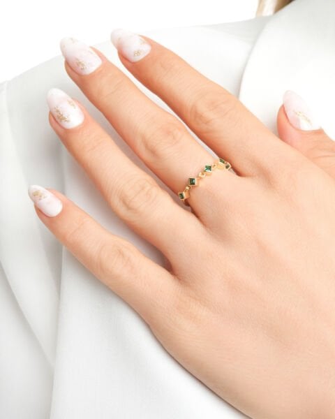 14 Ayar Altın Yeşil Kare Taşlı Yüzük