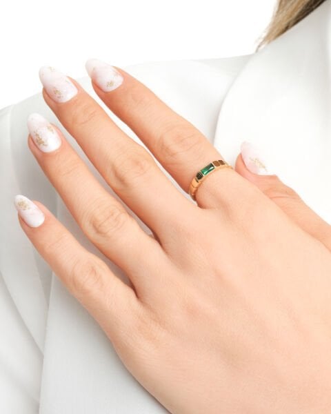 14 Ayar Altın Baget Kesim Turmalin Taşlı Yüzük