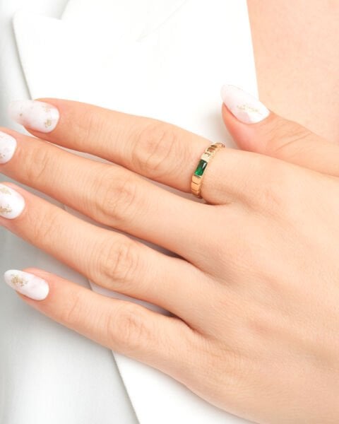 14 Ayar Altın Baget Kesim Turmalin Taşlı Yüzük