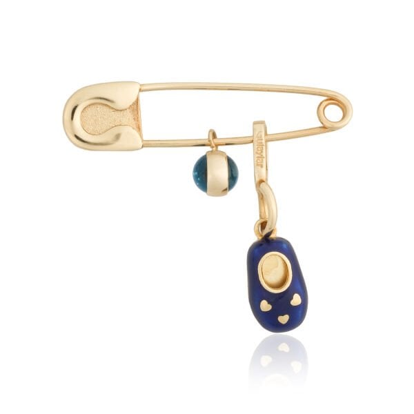 14 Ayar Mavi Mineli Patik Figürlü Altın Bebek İğnesi