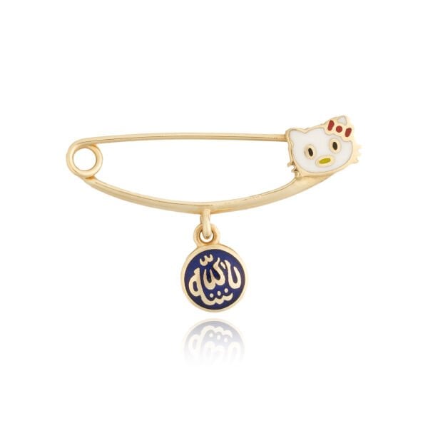 14 Ayar Altın Hello Kitty Figürlü Allah Yazılı Çocuk Yaka İğnesi