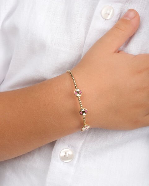 14 Ayar Altın Pembe Yonca Figürlü Çocuk Bileziği