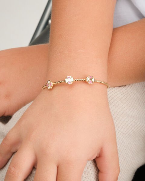 14 Ayar Altın Pembe Yonca Figürlü Çocuk Bileziği