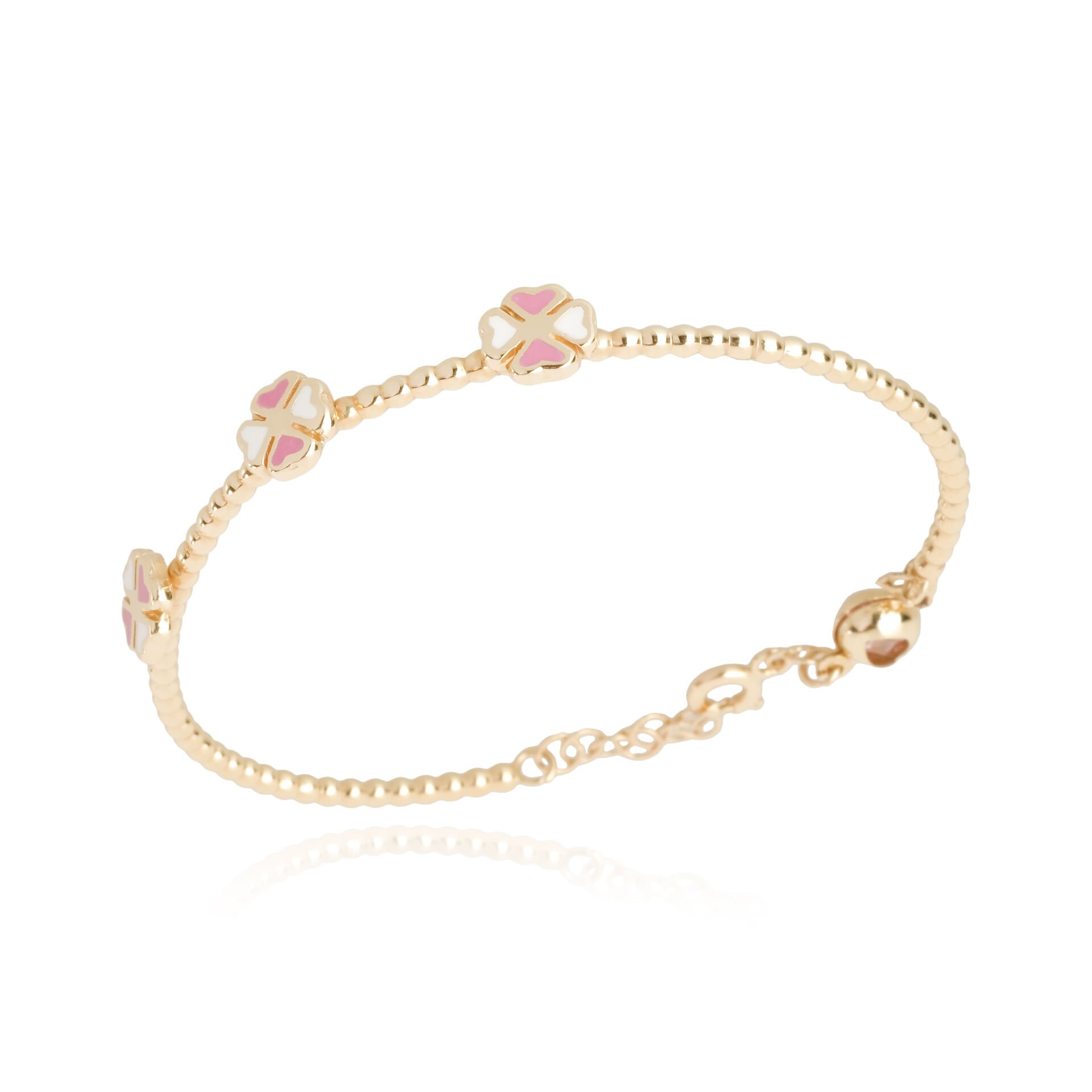 14 Ayar Altın Pembe Yonca Figürlü Çocuk Bileziği