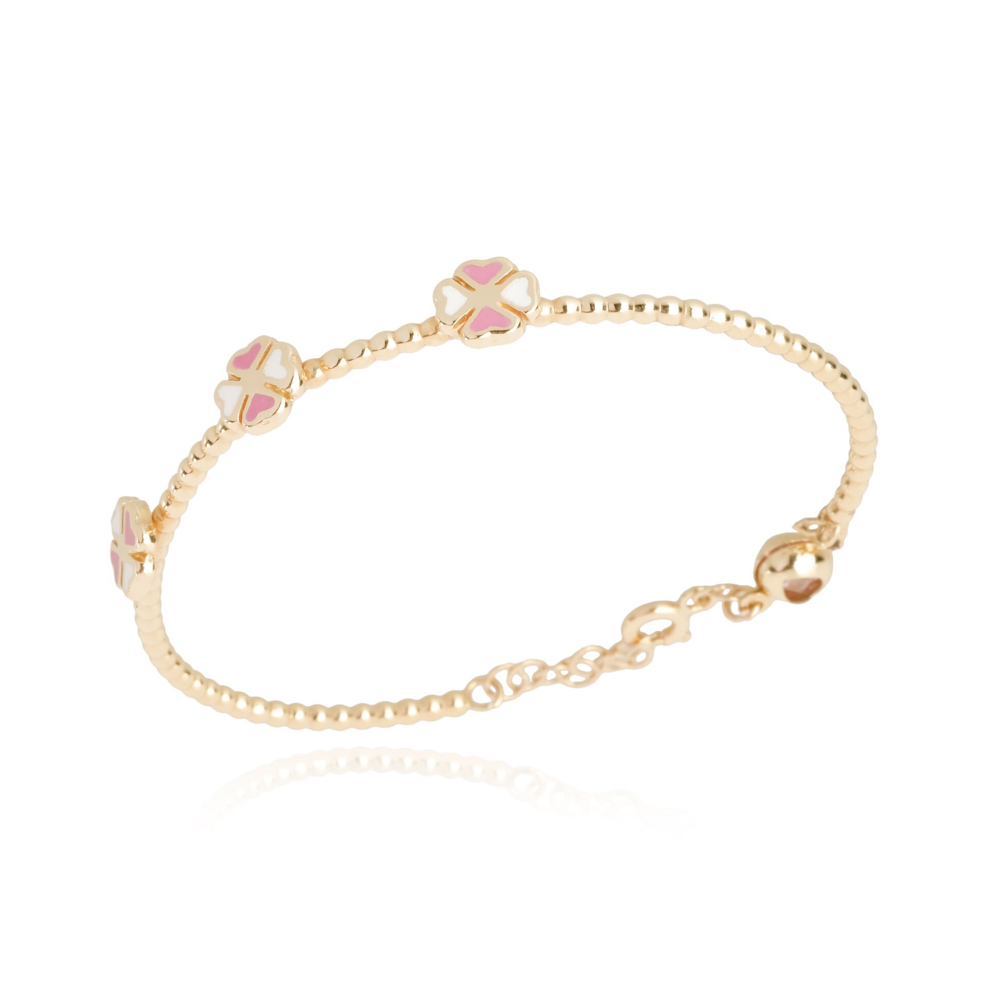 14 Ayar Altın Pembe Yonca Figürlü Çocuk Bileziği