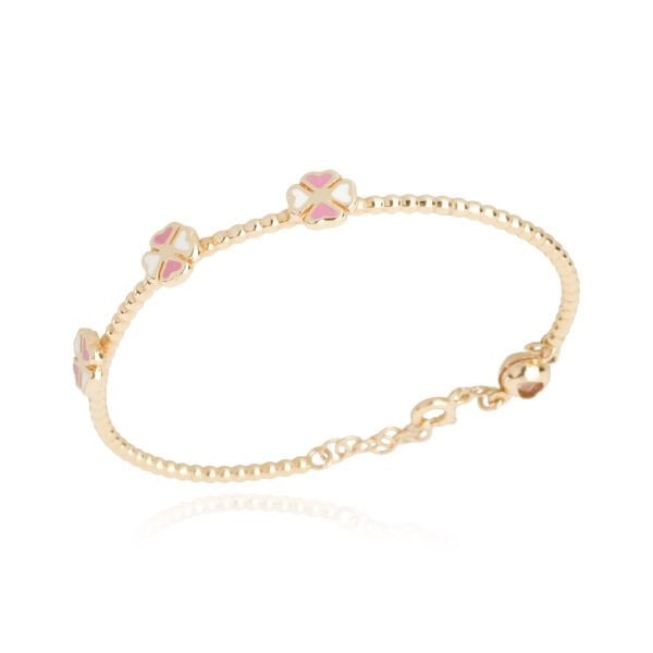 14 Ayar Altın Pembe Yonca Figürlü Çocuk Bileziği