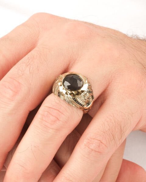 14 Ayar Altın Onix Taşlı El İşçiliği Erkek Yüzük
