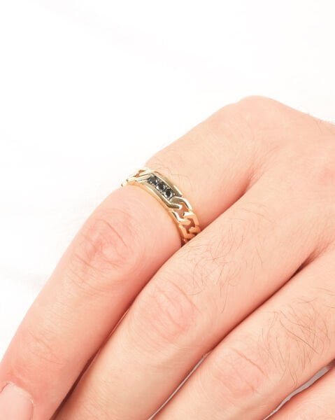 14 Ayar Altın Zirkon Taşlı Zincir Form Erkek Yüzük