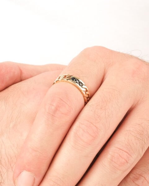 14 Ayar Altın Onix Taşlı Tasarım Erkek Yüzük