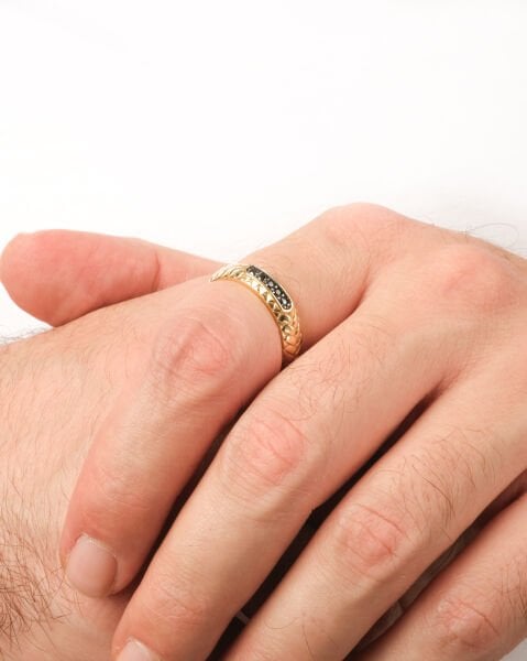 14 Ayar Altın Onix Taşlı Tasarım Erkek Yüzük