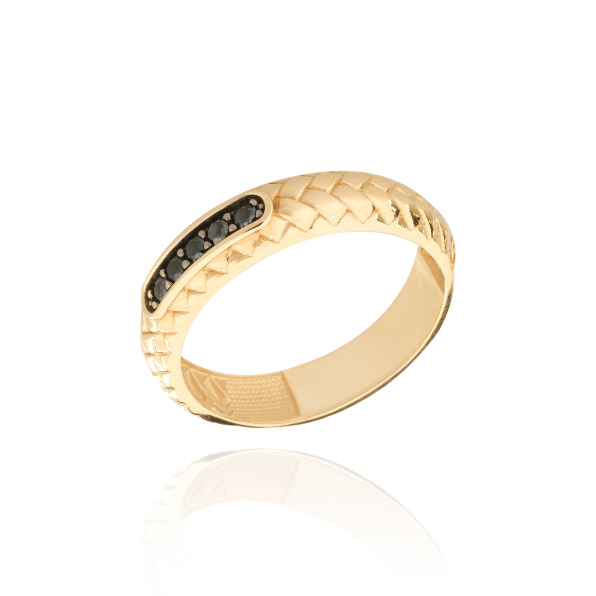14 Ayar Altın Siyah Taşlı Örgü Model Erkek Yüzük