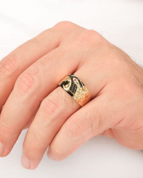 14 Ayar Altın Erkek Taşlı Leopar Yüzük