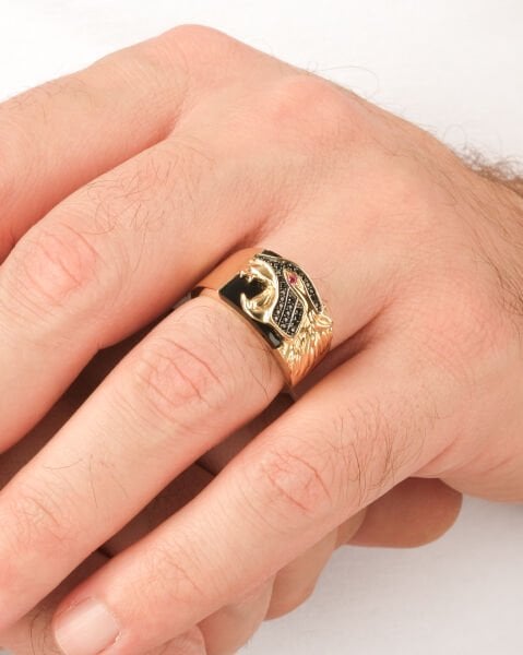 14 Ayar Altın Erkek Taşlı Leopar Yüzük