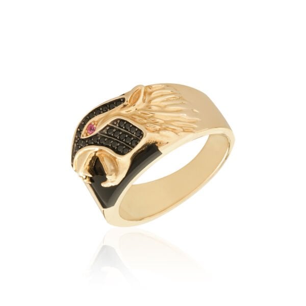 14 Ayar Altın Erkek Taşlı Leopar Yüzük