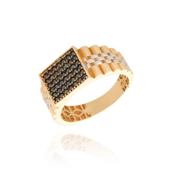 14 Ayar Altın Siyah Taşlı Kordon Model Erkek Yüzük